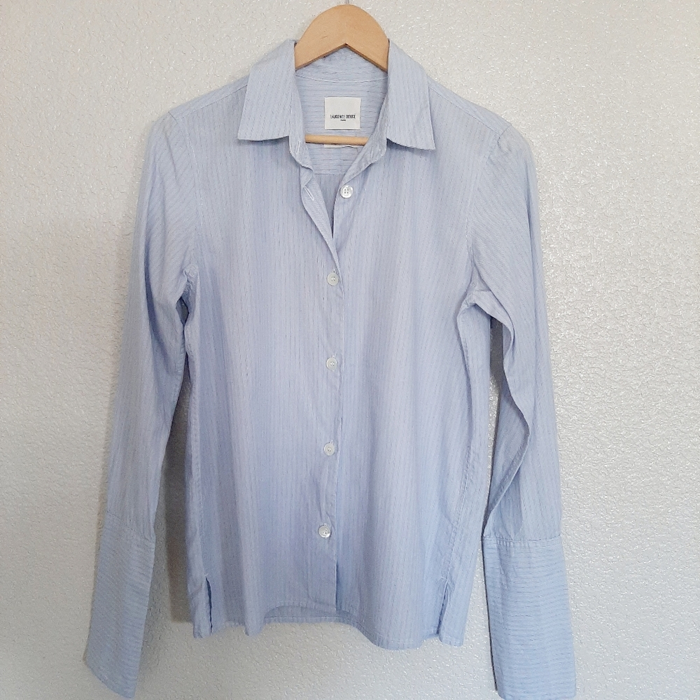 Laurence Dolige Paris Blue Pin Stripe Button Down